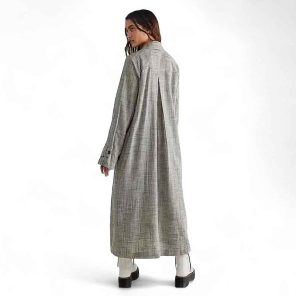 Free People Liberty Wool Duster Coat S Earthy Plaid Raw Edge City To Cabin NWOT